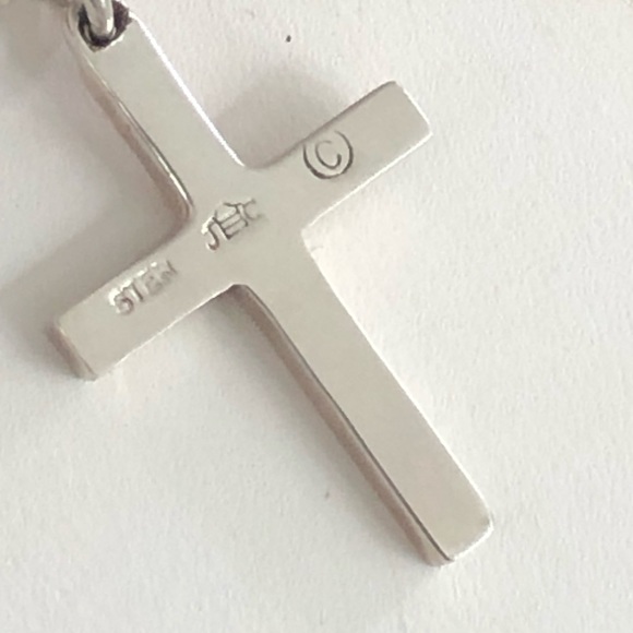 Long Stamped Sterling Cross Necklace